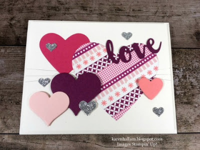 stampin up, valentine card idea, sweet & sassy framelits dies, sunshine wishes thinlits dies, hearts, Karen Hallam, stampinup