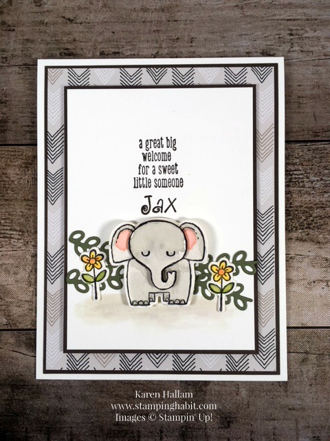 A Little Wild, Little Loves Framelits, elephant, baby card, welcome baby, stampin up, Karen Hallam, stampinup