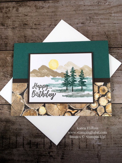 waterfront, masculine birthday card idea, wood textures dsp, stampin up karen hallam, stampinup