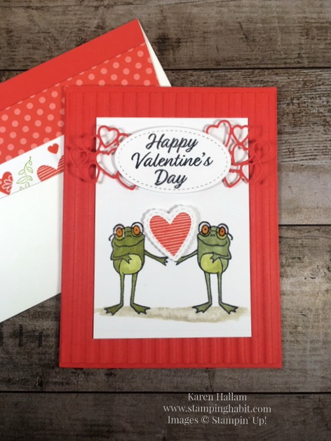 so hoppy together, meant to be, Valentine card idea, mirror image stamping, frogs, stampin up, karen hallam, stampinup