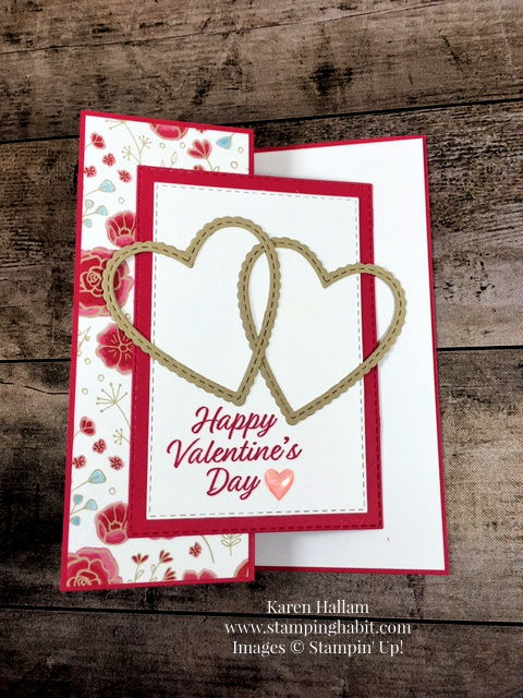 meant to be, be mine framelits dies, all my love dsp, z fold card, valentine card idea, karen hallam, stampin up, stampinup