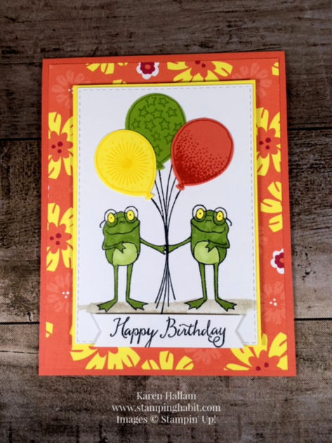 so hoppy together, balloon celebration, waterfront, happiness blooms dsp, birthday card idea, stampin up, karen hallam, stampinup