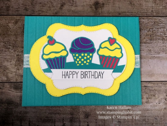 birthday cheer bundle, simple stripes embossing folder, stitched seasons framelits dies, birthday card idea, stampin up, karen hallam, stampinup