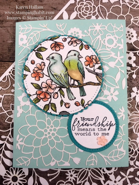 bird ballad dsp, free as a bird stamp set, delightfully detailed laser-cut dsp, friendship card idea, stampin up, karen hallam, stampinup