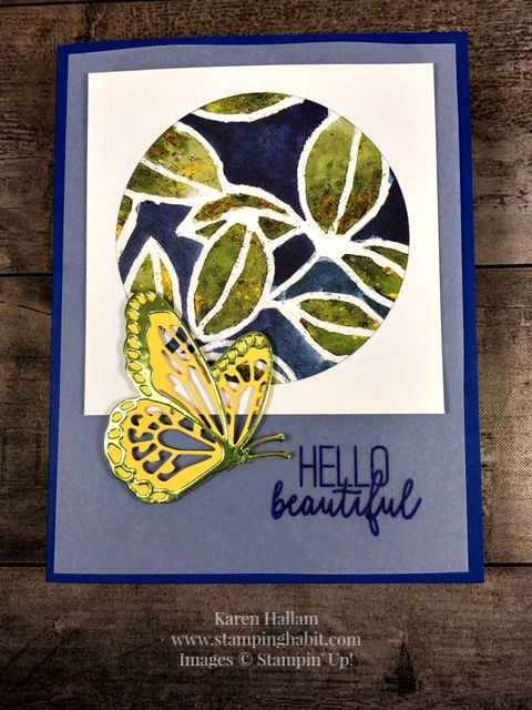 see a silhouette dsp, butterfly beauty thinlits dies, butterfly gala stamp set, butterfly card idea, noble peacock foil sheets, stampin up, karen hallam, stampinup