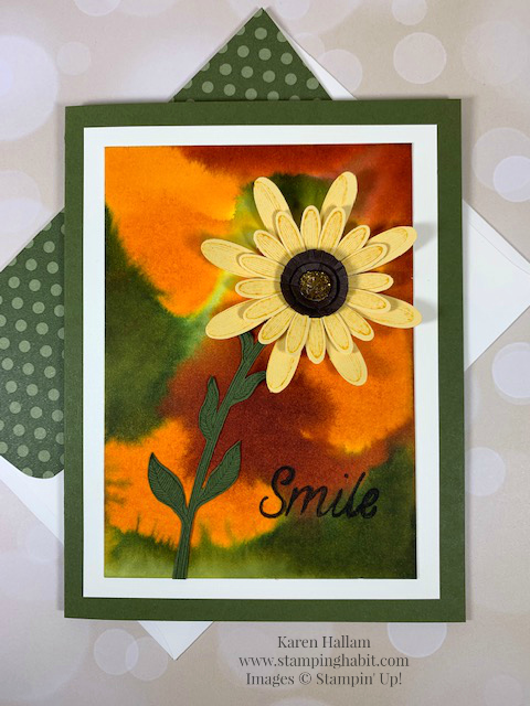 Daisy Lane Stamp Set, Daisy Punch, Medium Daisy Punch, watercolor technique, friendly card idea, Stampin Up, Karen Hallam, stampinup