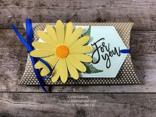 Kraft Pillow Box, Daisy Punch, Daisy Lane Stamp Set, Stitched Nested Labels Dies, Stampin Up, Karen Hallam, stampinup