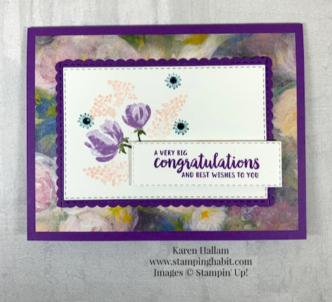 Beautiful Friendship, Perennial Essence DSP, Be Mine Stitched Dies, Stitched Rectangle Dies, congratulations card idea, Stampin Up, Karen Hallam, stampinup