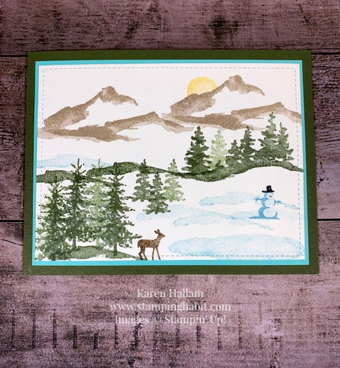 Snow Front, winter scene card idea, Stampin Up, Karen Hallam, stampinup