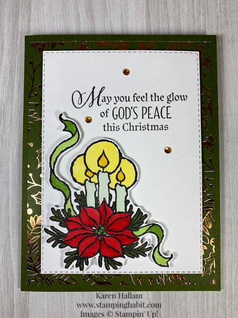 God's Peace, Brightly Gleaming DSP, Stampin' Blends, religious Christmas card idea, Stampin Up, Karen Hallam, stampinup