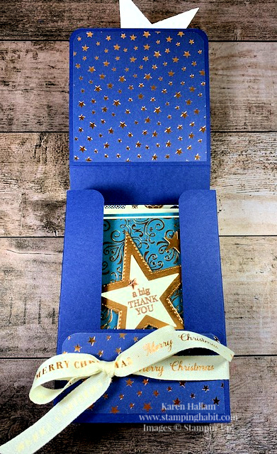 brightly gleaming dsp, stitched stars dies, 3-D note card box idea, christmas note card set idea, stampin up, karen hallam, stampinup