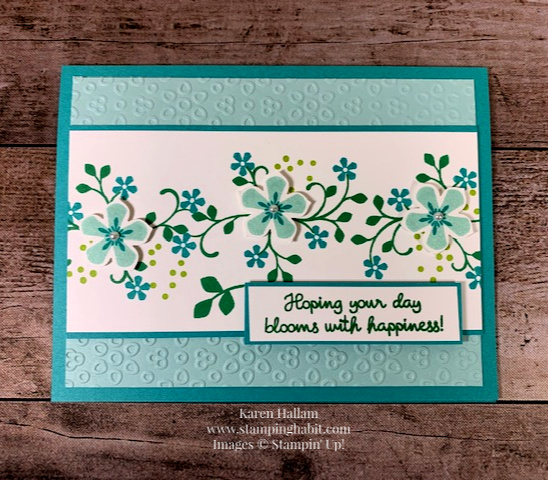 thoughtful blooms, mini bloom punch, floral card, eyelet lace embossing folder, birthday card idea, stampin up, karen hallam, stampinup