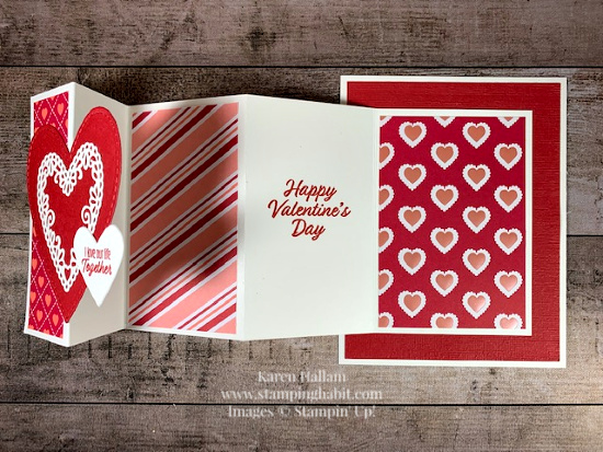 from my heart specialty dsp, meant to be, stitched be mine dies, valentine card idea, fun fold valentine, stampin up, karen hallam, stampinup