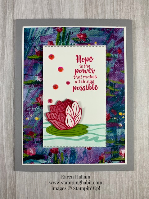 lily impressions dsp, lovely lily pad stamp set, lily pad dies, hope is power stamp set, sale-a-bration items, stampin up, karen hallam, stampinup
