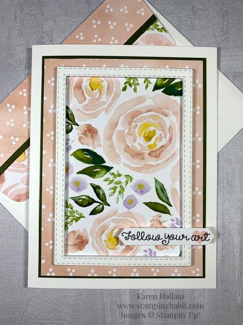 best dressed 6 x 6 dsp, it starts with art, stitched rectangle dies, all-occasion card idea, stampin up, karen hallam, stampinup