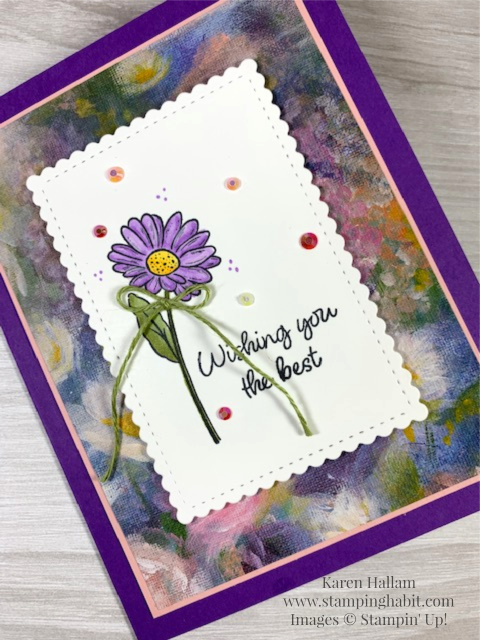 Ornate Style, Inspiring Iris, Stitched So Sweetly Dies, Perennial Essence DSP, thinking of you card idea, Stampin Up, Karen Hallam