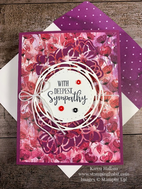 peaceful poppies dsp, poppy moments dies, painted labels dies, sympathy card idea, stampin up, karen hallam
