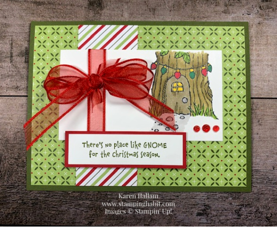 gnome for the holidays, heartwarming hugs dsp, coloring with blends, christmas card idea, stampin up, karen hallam