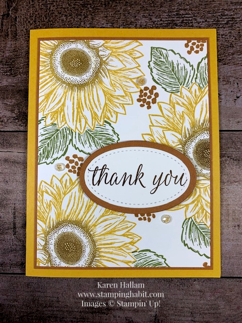 celebrate sunflowers, beautiful autumn, masking technique, thank you card idea, stampin up, karen hallam