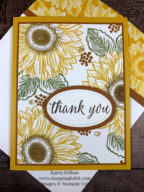 celebrate sunflowers, beautiful autumn, masking technique, flowers for every season, thank you card idea, stampin up, karen hallam