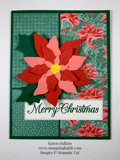 poinsettia petals bundle, flowers for every season dsp, stitched rectangle dies, Christmas card idea, stampin up, karen hallam 