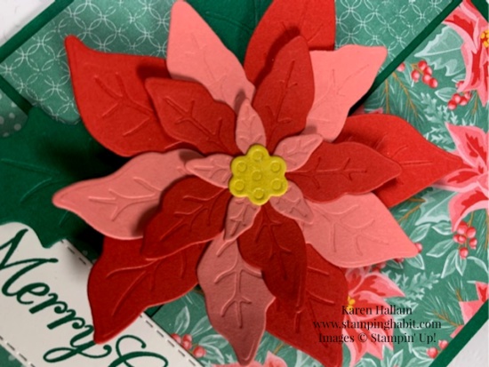 poinsettia petals bundle, flowers for every season dsp, stitched rectangle dies, Christmas card idea, stampin up, karen hallam 