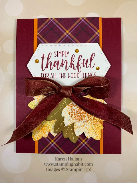 country home, plaid tidings, stitched leaves dies, stitched nested labels dies, fall card idea, stampin up, karen hallam