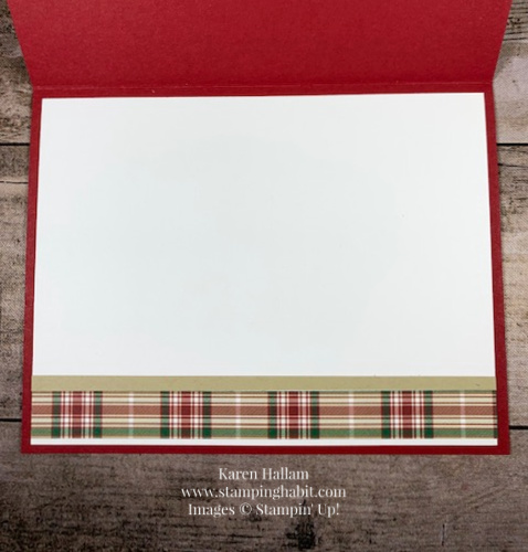 perfectly plaid stamp set, pine tree punch, plaid tidings dsp, Christmas/holiday card idea, stampin up, karen hallam