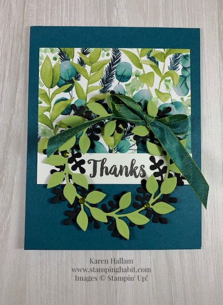 wreath builders dies, forever greenery dsp, a big thank you, thank you card idea, stampin up, karen hallam
