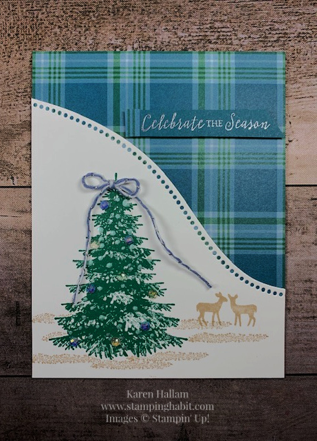 winter woods, itty bitty christmas, snow front, plaid tidings dsp, curvy dies, christmas/holiday card idea, stampin up, karen hallam