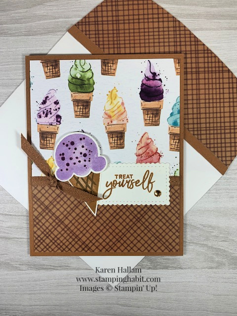 sweet ice cream bundle, ice cream corner dsp, birthday card idea, gift card holder idea, stampin up, karen hallam