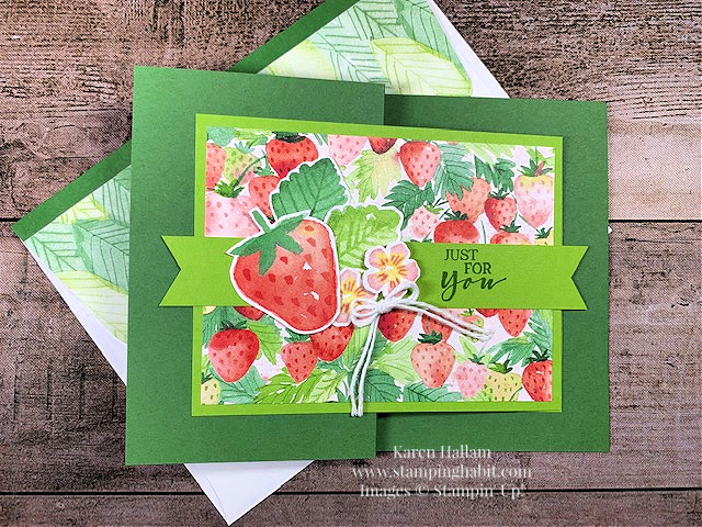 sweet strawberry stamp set, berry blessings bundle, coloring with blends markers, birthday card idea, z-fold card, stampin up, karen hallam