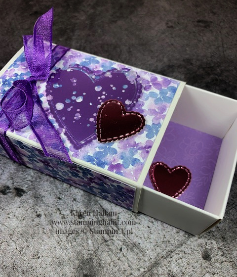 love you forever treat boxes, hydrangea hill dsp, acetate specialty paper, stitched be mine dies, gift box idea, stampin up, karen hallam