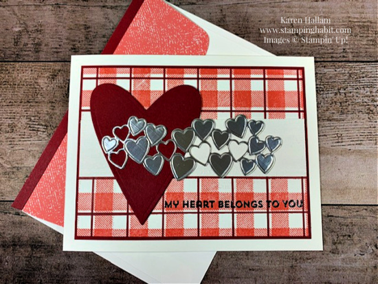 meant to be bundle, buffalo check background stamp, #TGIFC301, valentine card idea, stampin up, karen hallam