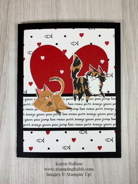 playful pets dsp, stitched be mine dies, cat-lover card idea, stampin up, karen hallam