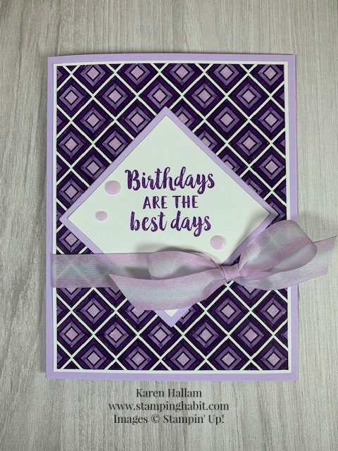 beautiful friendship, true love dsp, coloring with markers, retiring purple posy, birthday card idea, stampin up, karen hallam