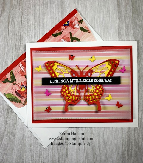 fancy phrases, butterfly beauty dies, flowers for every season dsp, tasteful labels dies, card and box set, spring card idea, heat embossing, stampin up, karen hallam