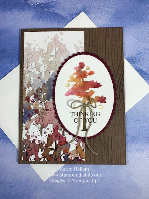 beauty of the earth dsp, rooted in nature, blossoms in bloom, layering ovals dies, watercolor wash look, thinking of you card idea, stampin up, karen hallam