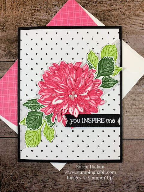 delicate dahlias, beautifully penned dsp, sale-a-bration fall 2021, pals july blog hop card, stampin up, karen hallam