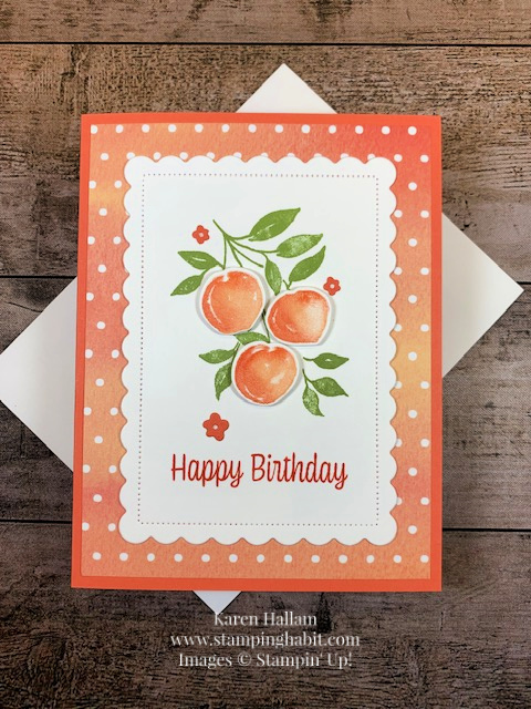 sweet as a peach bundle, you're a peach dsp, birthday card idea, stampin up, karen hallam