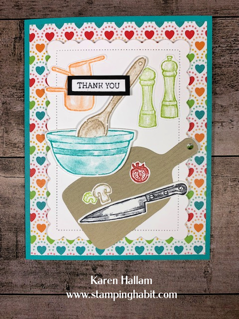 what's cookin'?, pattern party dsp, thank you card idea, stampin up, karen hallam