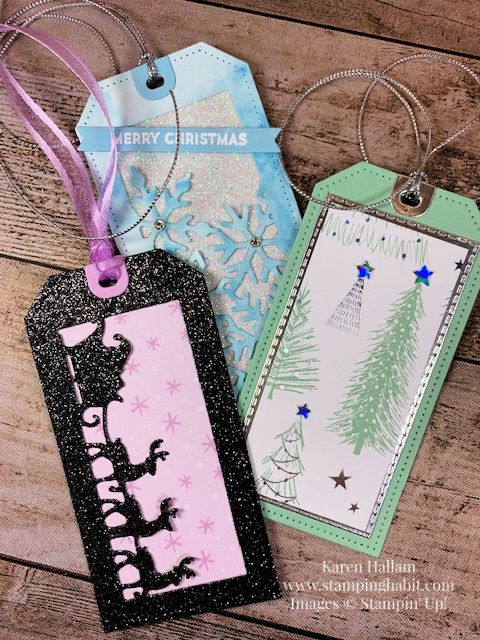 tailor made tags dies, giving gifts dies, whimsy & wonder dsp, marbelous dsp, gift tags assortment, stampin up, karen hallam