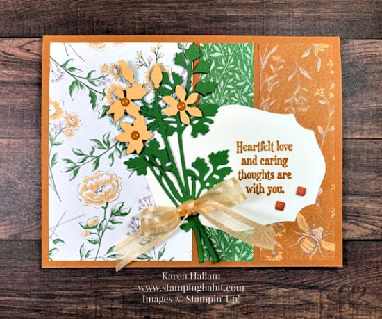 quiet meadow, meadow dies, heart & home dsp, thinking of you card idea, stampin up, karen hallam