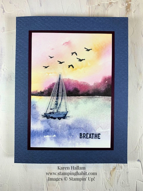 on the horizon, sailing home, new horizons dsp, tasteful textures embossing folder, all-occasion card idea, stampin up, karen hallam