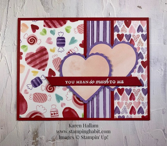 forever blossoms, sweet talk dsp, heart punch pack, color challenge, CCMC702, Valentine card idea, stampin up, karen hallam
