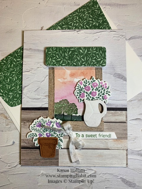 welcoming window bundle, on the horizon stamp set, new horizons dsp, in good taste dsp, window card idea for a friend, stampin up, karen hallam