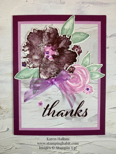 artistically inked bundle, in good taste dsp, heat embossing technique, thank you card idea, stampin up, karen hallam