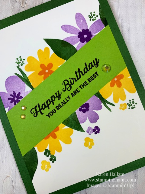 in bloom, #simple stamping, birthday card idea, stampin up, karen hallam