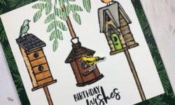 garden birdhouses stamp set, coloring with blends, birthday card idea, stampin up, karen hallam