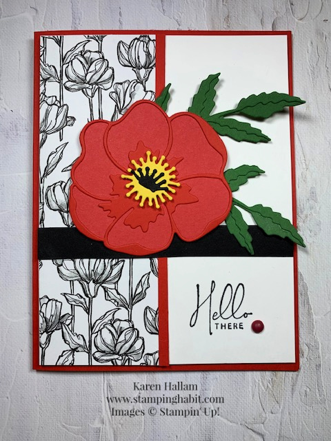 nature's prints, perfectly penciled dsp, poppy moments dies, all-purpose card idea, stampin up, karen hallam